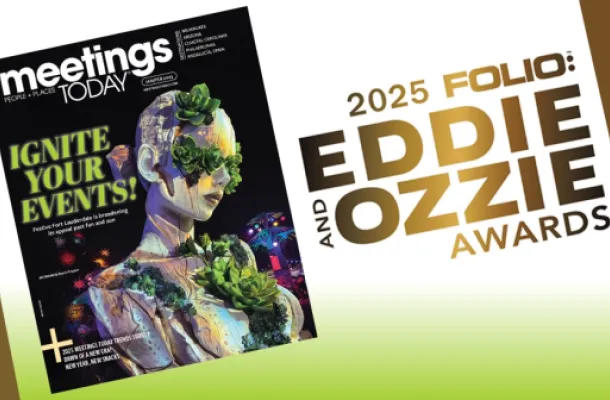 Graphic of Eddie Awards logo and January issue of Meetings Today.