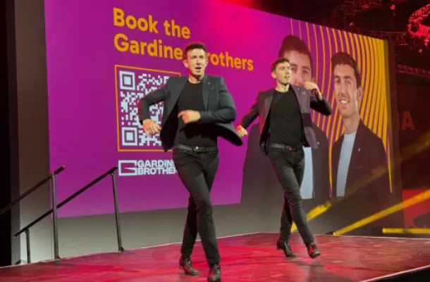 The Gardine Brothers dance it up on the mainstage at PCMA Convening Leaders 2026. Credit: Tyler Davidson.