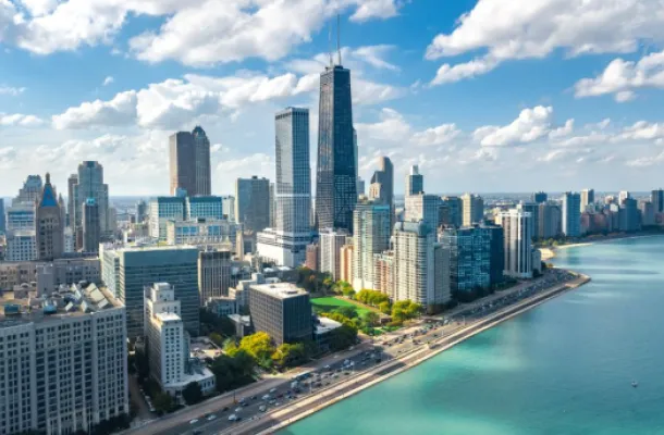 Chicago skyline aerial view 