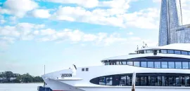 Exterior of The Jackson, a new super yacht that can host groups on Sydney Harbour