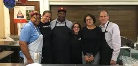Corporate volunteers cooked and served breakfast at Miriam’s Kitchen