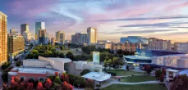 Photo of Atlanta skyline and Centennial Olympic Park.