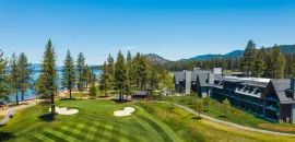 Aerial view of Edgewood Tahoe Resort and its golf course