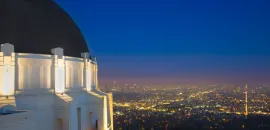 Griffith Observatory Dome and cityscape at night