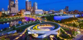 Downtown Columbus with National Veterans Memorial and Museum