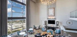Rosen Hotels & Resorts meeting room overlooking convention center