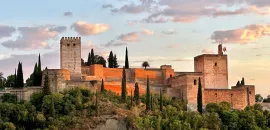 Alhambra, a historic palace-fortress in Granada, Spain, at sunset. Credit: Jeff Heilman
