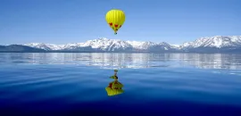 Photo of a hot-air balloon over Lake Tahoe.
