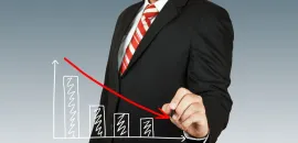 Graphic of a business man tracing a downward arrow.