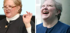 Two photos of Joan Eisenstodt at meetings industry events.