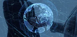 Globe graphic with hands shaking