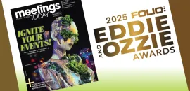 Graphic of Eddie Awards logo and January issue of Meetings Today.