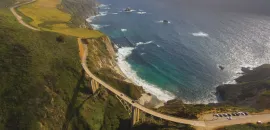 Aerial photo of California Highway 1 and the Bixby Creek Bridge.