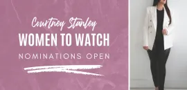 Women to Watch graphic with photo of Courtney Stanley, standing, on the right.