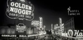 Fremont Street, 1954, with Golden Nugget neon sign in foreground.