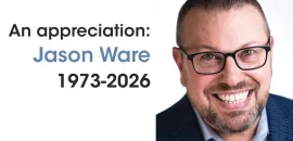 A graphic featuring a headshot of Jason Ware on the right and the text An Appreciation: Jason Ware 1973-2026 on the left