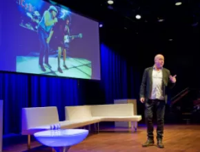 Steve Jones speaking in Amsterdam.