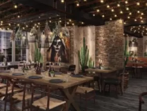 Rendering of Duke Kroger's Cinder restaurant.