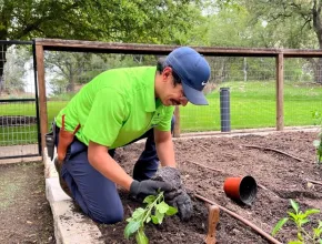 Hector Rivera Working in the JW Marriott San Antonio Hill Country Resort & Spa Garden