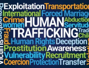 Human trafficking word collage.