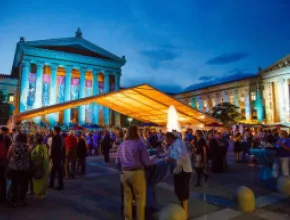 Photo of opening of Democratic National Convention at Philadelphia Museum of Art.