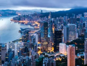 Aerial image of Hong Kong skyline.