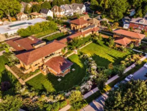 Aerial view of Frank Lloyd Write's Martin House in Buffalo, New York