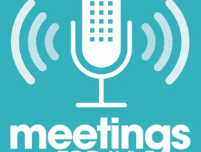 Graphic of Meetings Today Podcast logo.