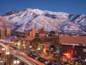 Looking at the Wasatch Mountains in Ogden along Historic 25th Street