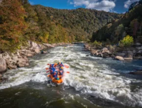 Photo of river rafting on West Virginia's New River Gorge.
