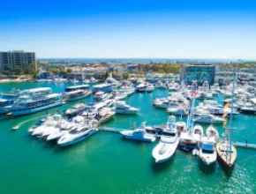 Photo of Newport harbor filled with boats.