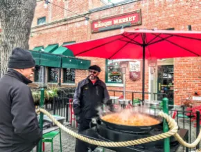 Paella being cooked on the street at the Basque Block in Boise, Idaho