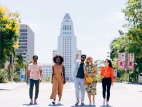 Attendees walking around Los Angeles