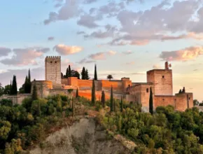 Alhambra, a historic palace-fortress in Granada, Spain, at sunset. Credit: Jeff Heilman