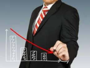 Graphic of a business man tracing a downward arrow.