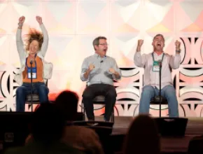 Joel Zeff playing an improv game with audience members