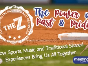 The Z logo and a headline reading The Power of Past and Pride, How Sports, Music and Traditional Shared Experiences Bring Us All Together are written over a close-up photo of a white-canvas bag at first base