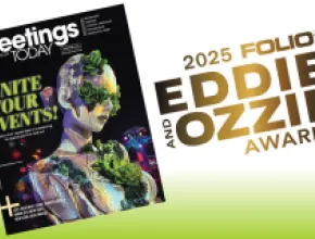 Graphic of Eddie Awards logo and January issue of Meetings Today.