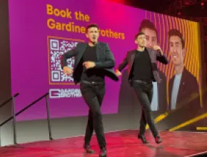 The Gardine Brothers dance it up on the mainstage at PCMA Convening Leaders 2026. Credit: Tyler Davidson.