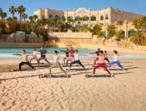 Yoga on the beach at Mandalay Bay