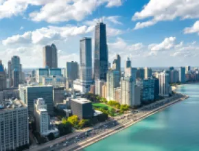 Chicago skyline aerial view 