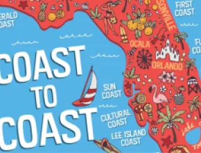 graphic of the state of Florida with the words Coast to Coast to the left.