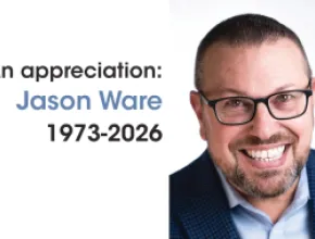 A graphic featuring a headshot of Jason Ware on the right and the text An Appreciation: Jason Ware 1973-2026 on the left