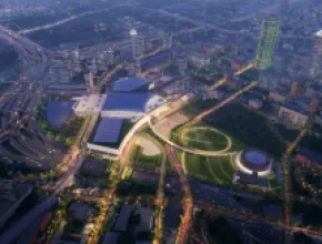 Kay Bailey Hutchinson Convention Center aerial view rendering.