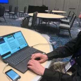 Wordly marketing manager Chris Harget doing a demonstration at MPI WEC.