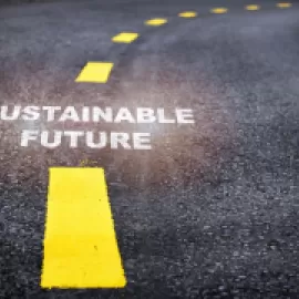 Road with Sustainable Future text overlay