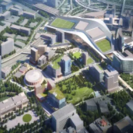 Rendering of Dallas Convention Center, aerial.