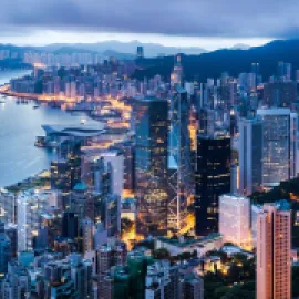Aerial image of Hong Kong skyline.