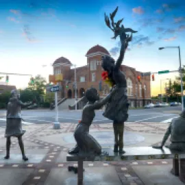 Photo of Kelly Ingram Park "Four Spirits" sculpture, Birmingham, Alabama.