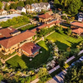 Aerial view of Frank Lloyd Write's Martin House in Buffalo, New York